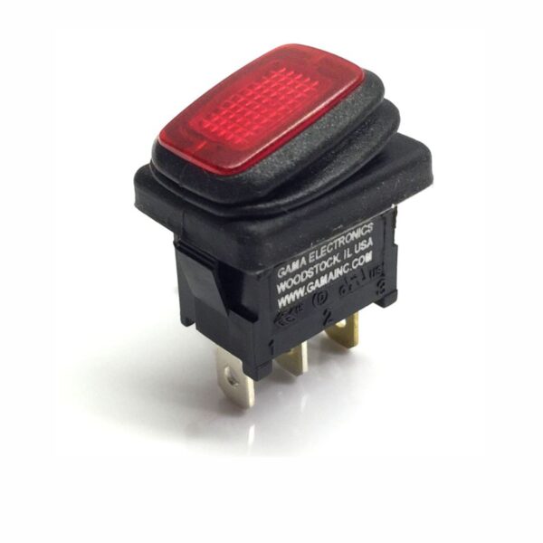 Waterproof Mini Rocker Switch, Red Illuminated SPST Off-On